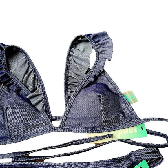 sand castle Navy Solid Ruffle Bikini Set Size Large - Picture 5 of 14